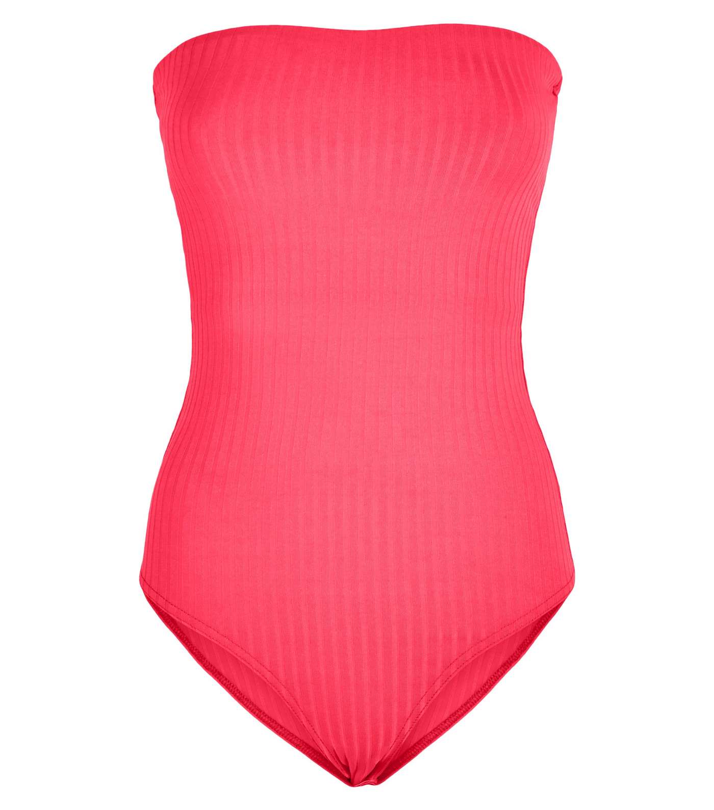 Bright Pink Neon Ribbed Bandeau Bodysuit Image 4