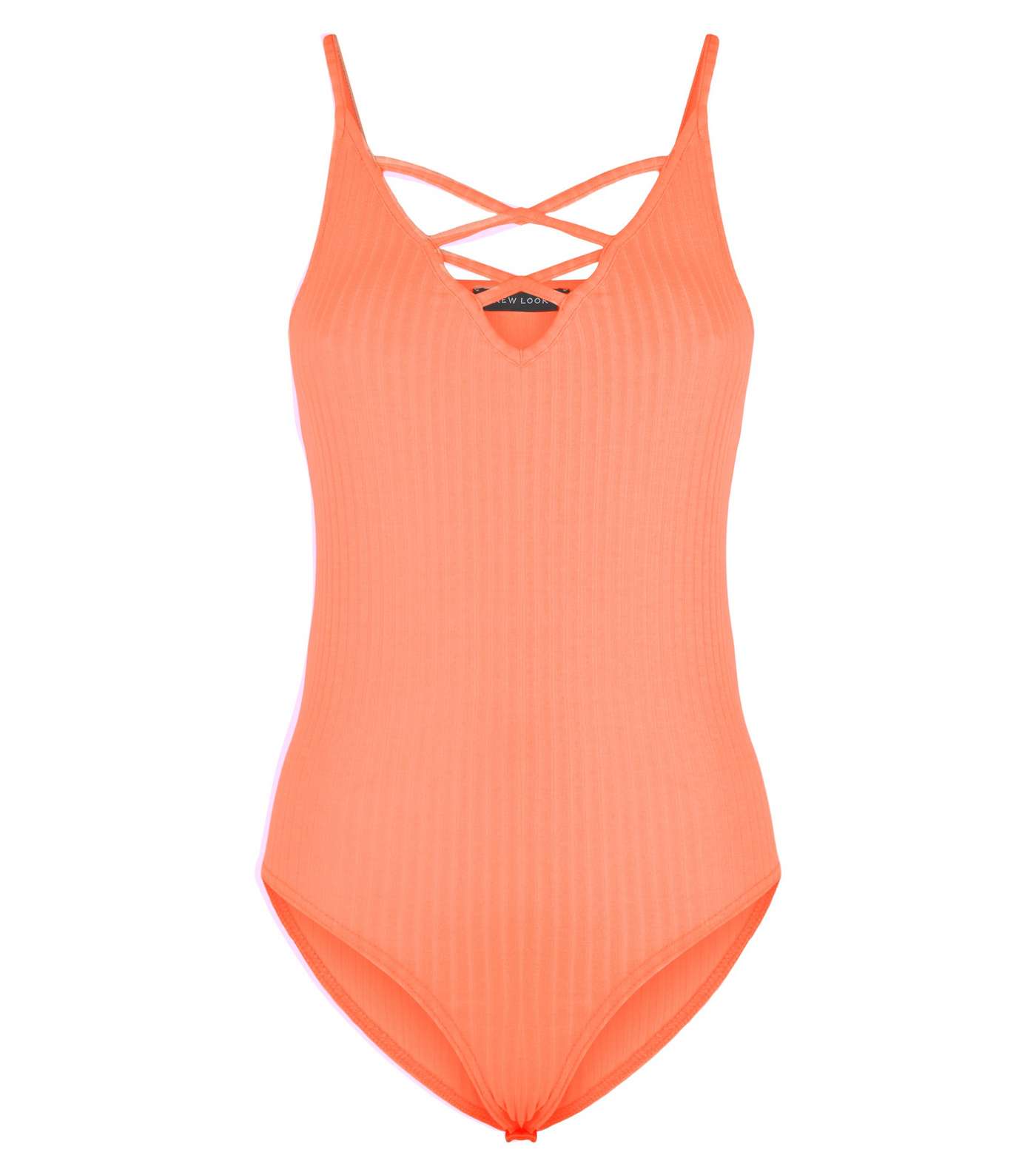 Bright Orange Neon Strappy Lattice Front Bodysuit Image 4
