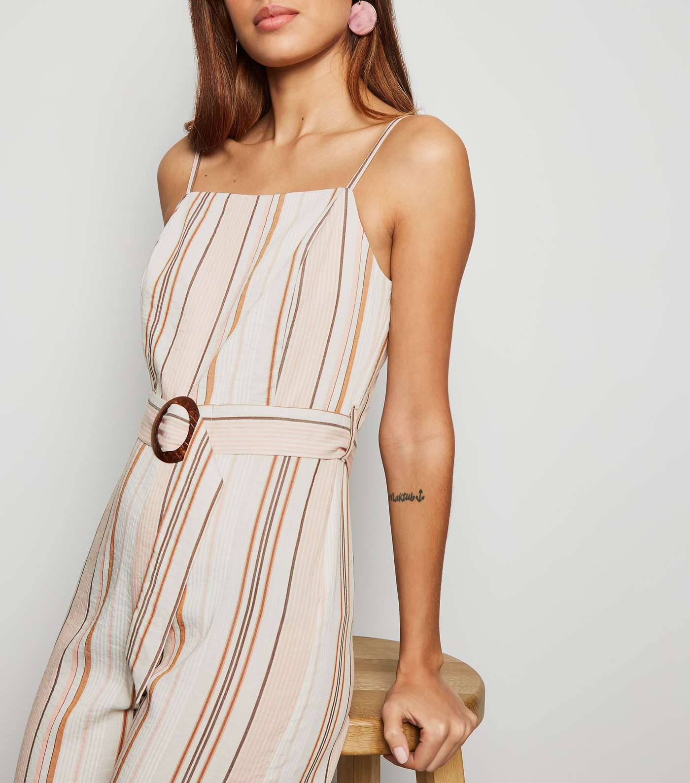White Stripe Buckle Belted Jumpsuit Image 3