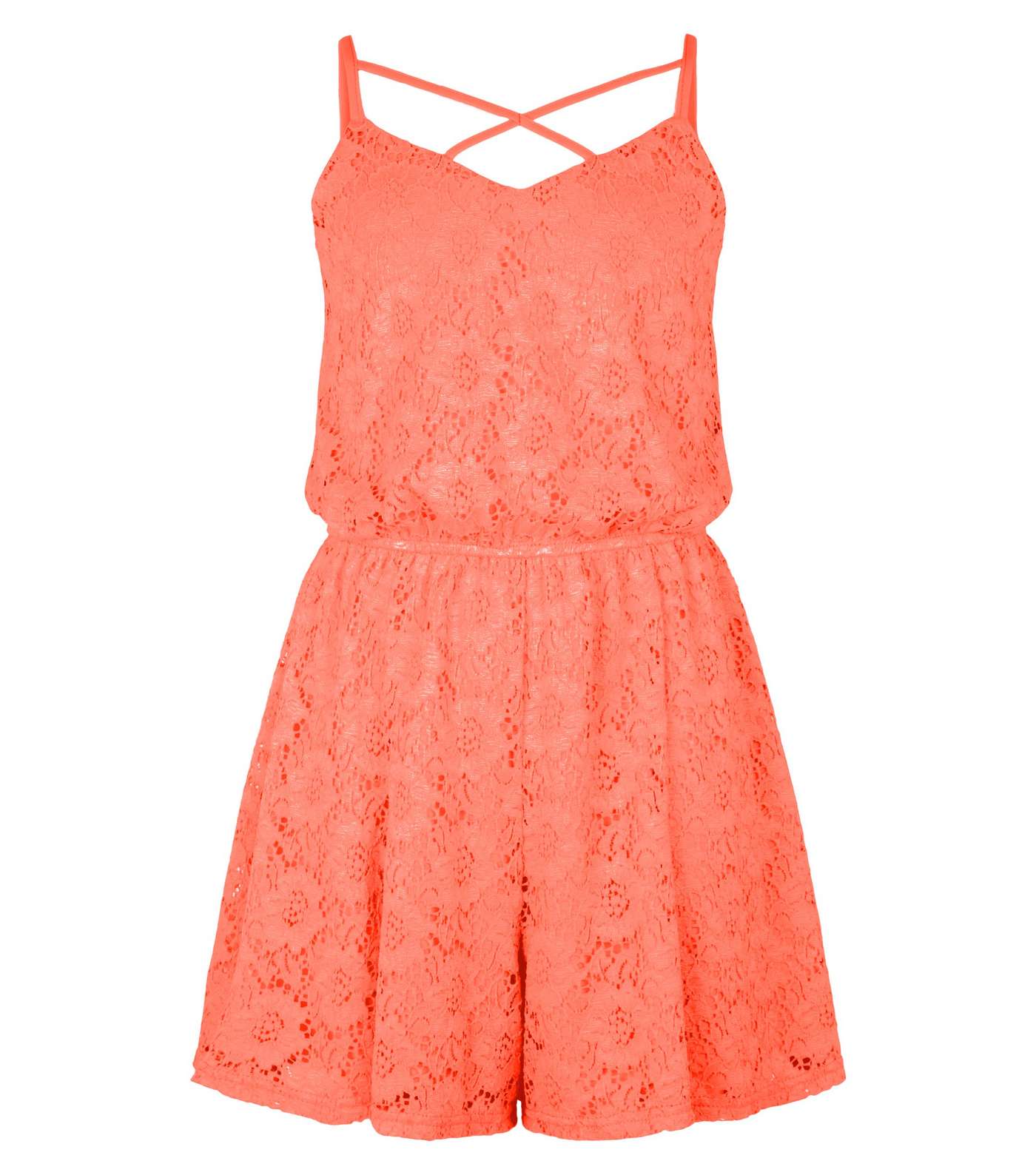 Girls Coral Neon Lace Playsuit Image 4
