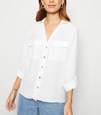 Off White Button Up Utility Shirt | New Look