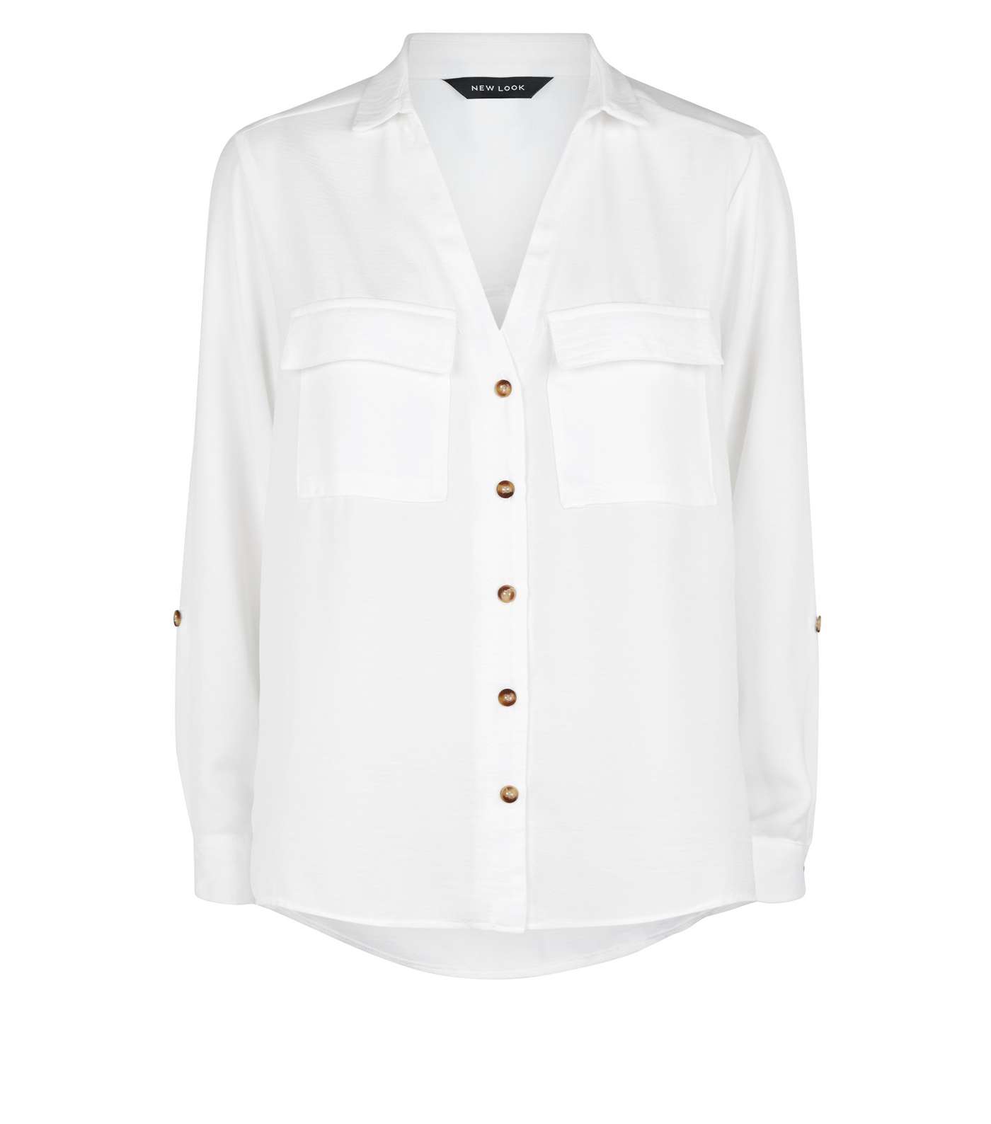 Off White Button Up Utility Shirt Image 4