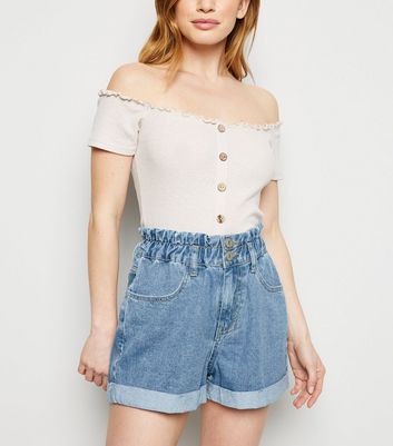 new look high waisted denim shorts