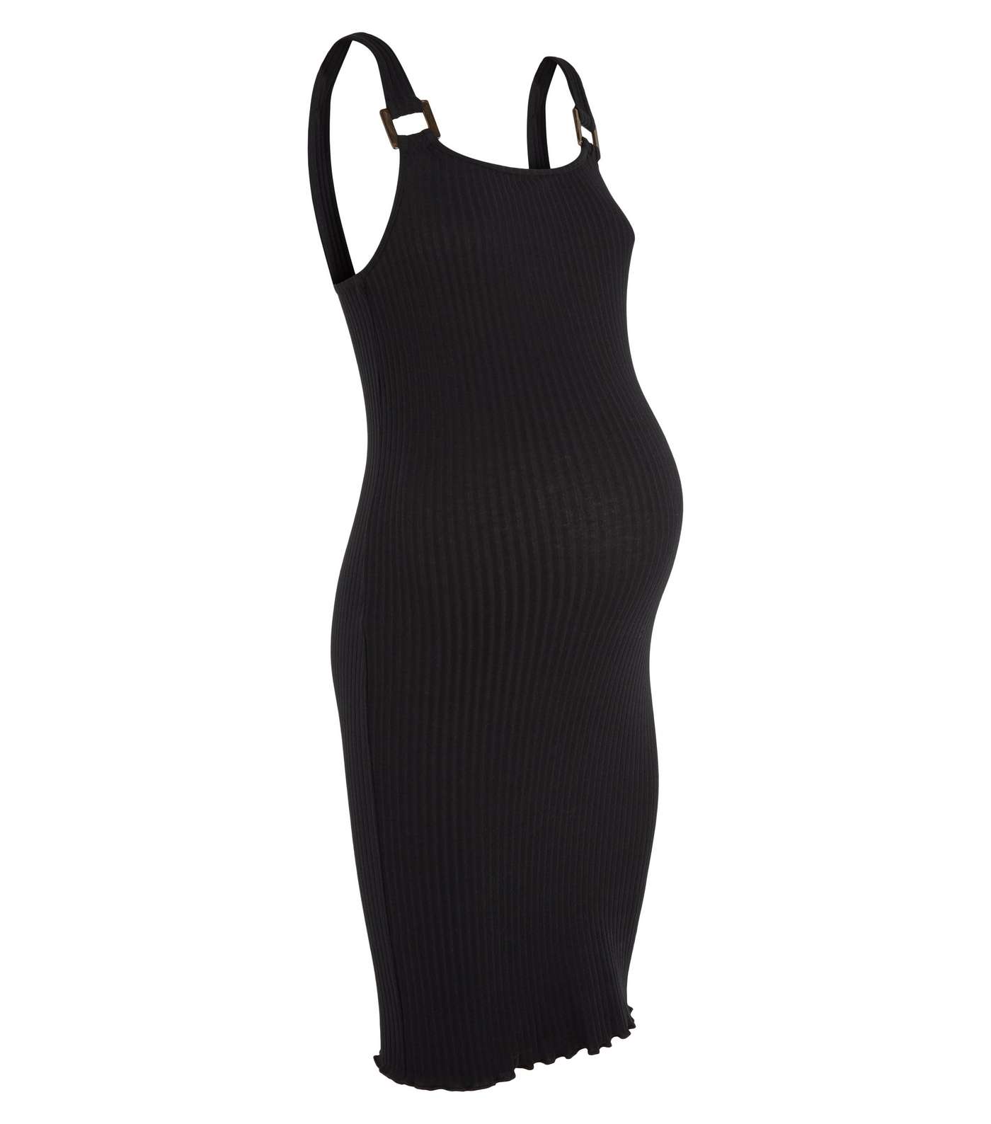 Maternity Black Ribbed Bodycon Dress Image 4