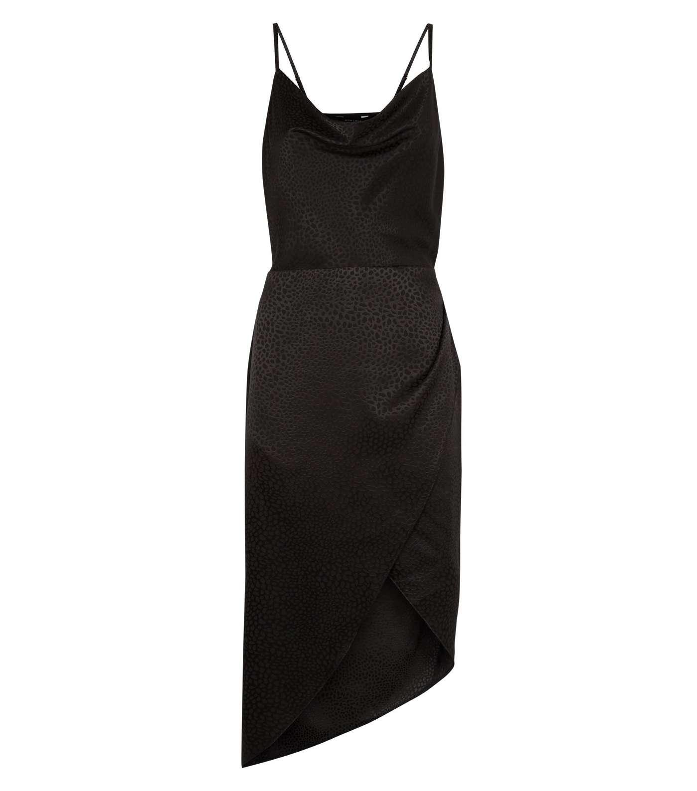 Black Satin Spot Jacquard Midi Dress Image 4