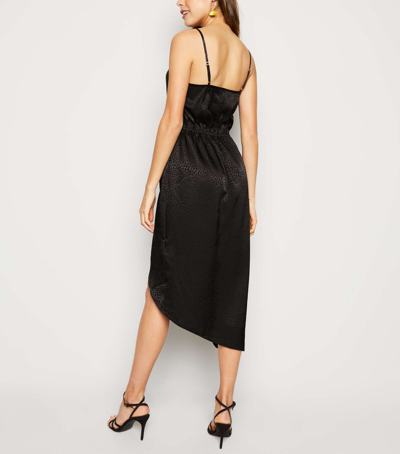 Black Satin Spot Jacquard Midi Dress Image 2