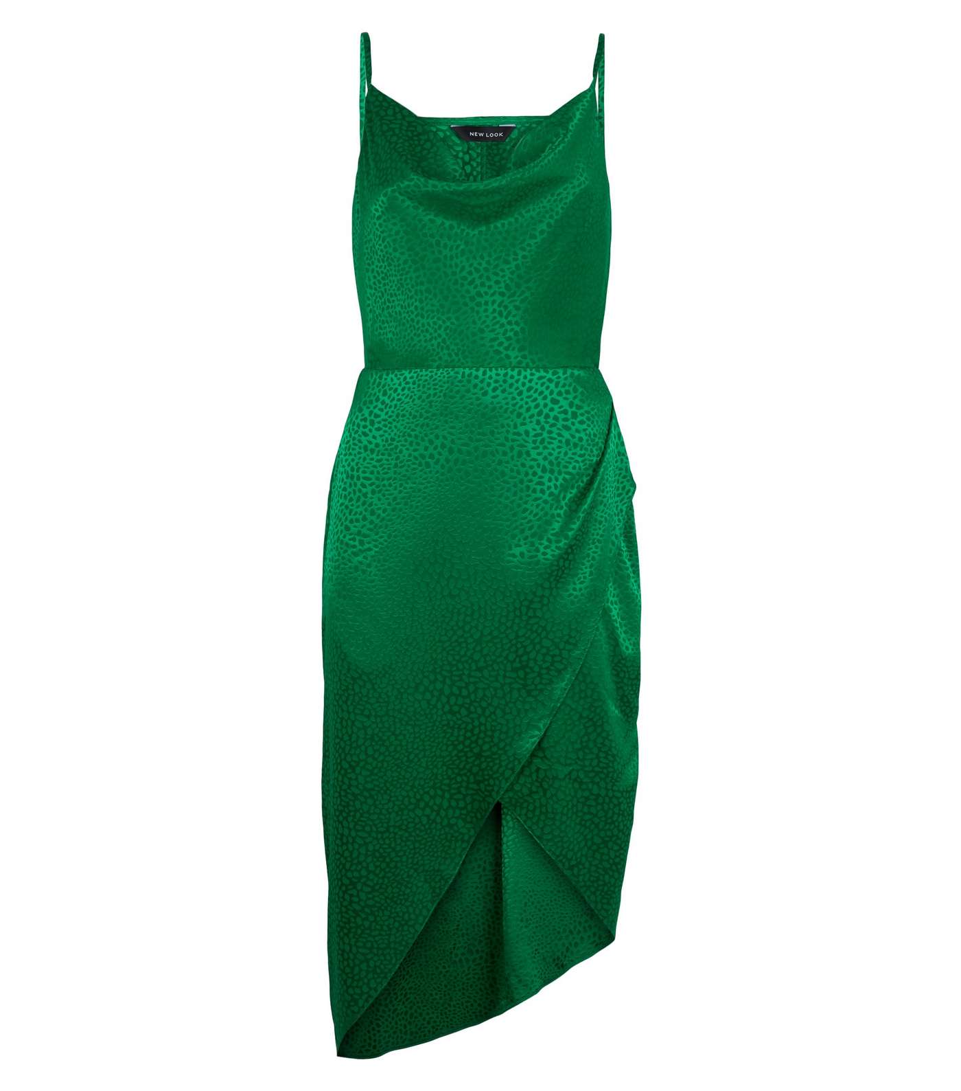 Green Satin Spot Jacquard Midi Dress Image 4