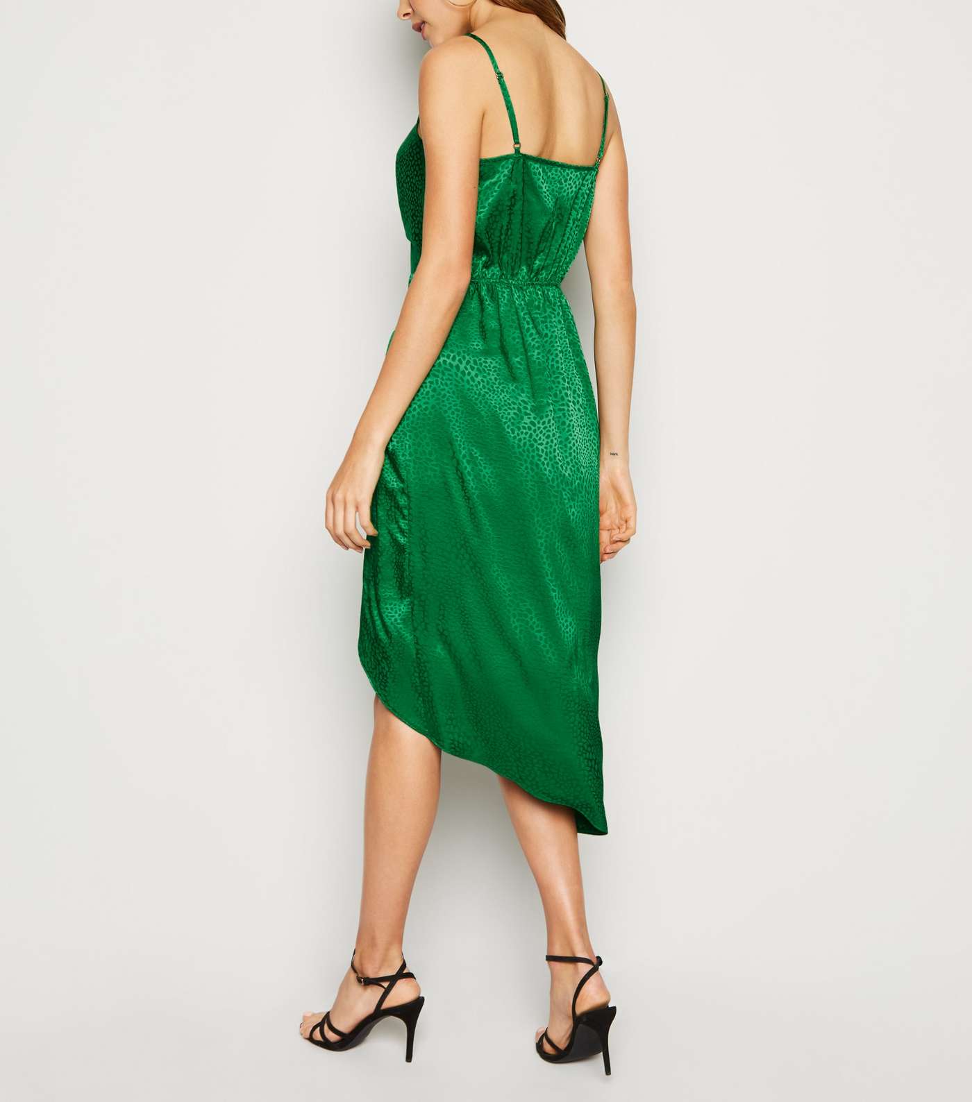 Green Satin Spot Jacquard Midi Dress Image 2