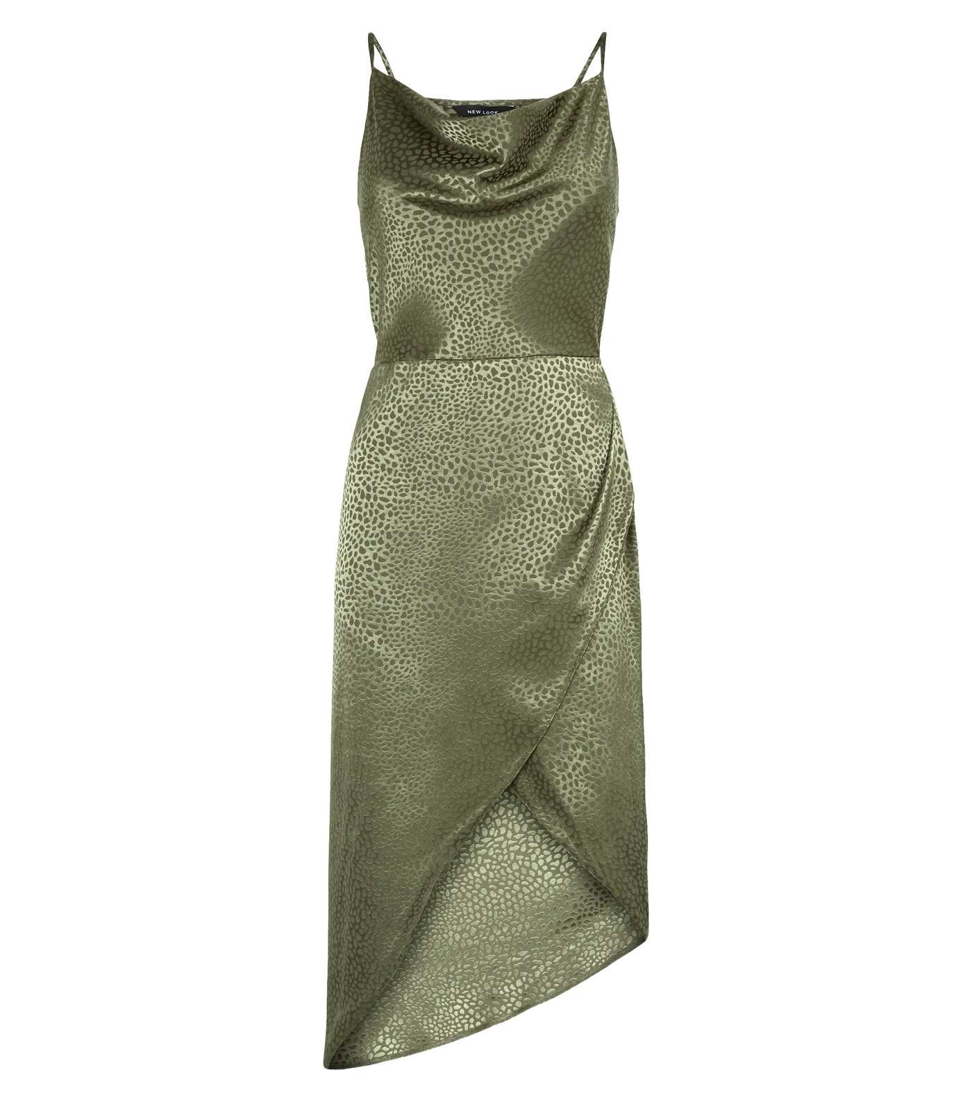 Khaki Satin Spot Jacquard Midi Dress Image 4