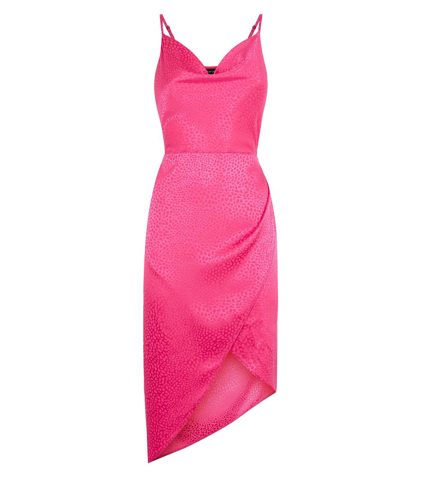 Bright Pink Satin Spot Jacquard Midi Dress Image 2