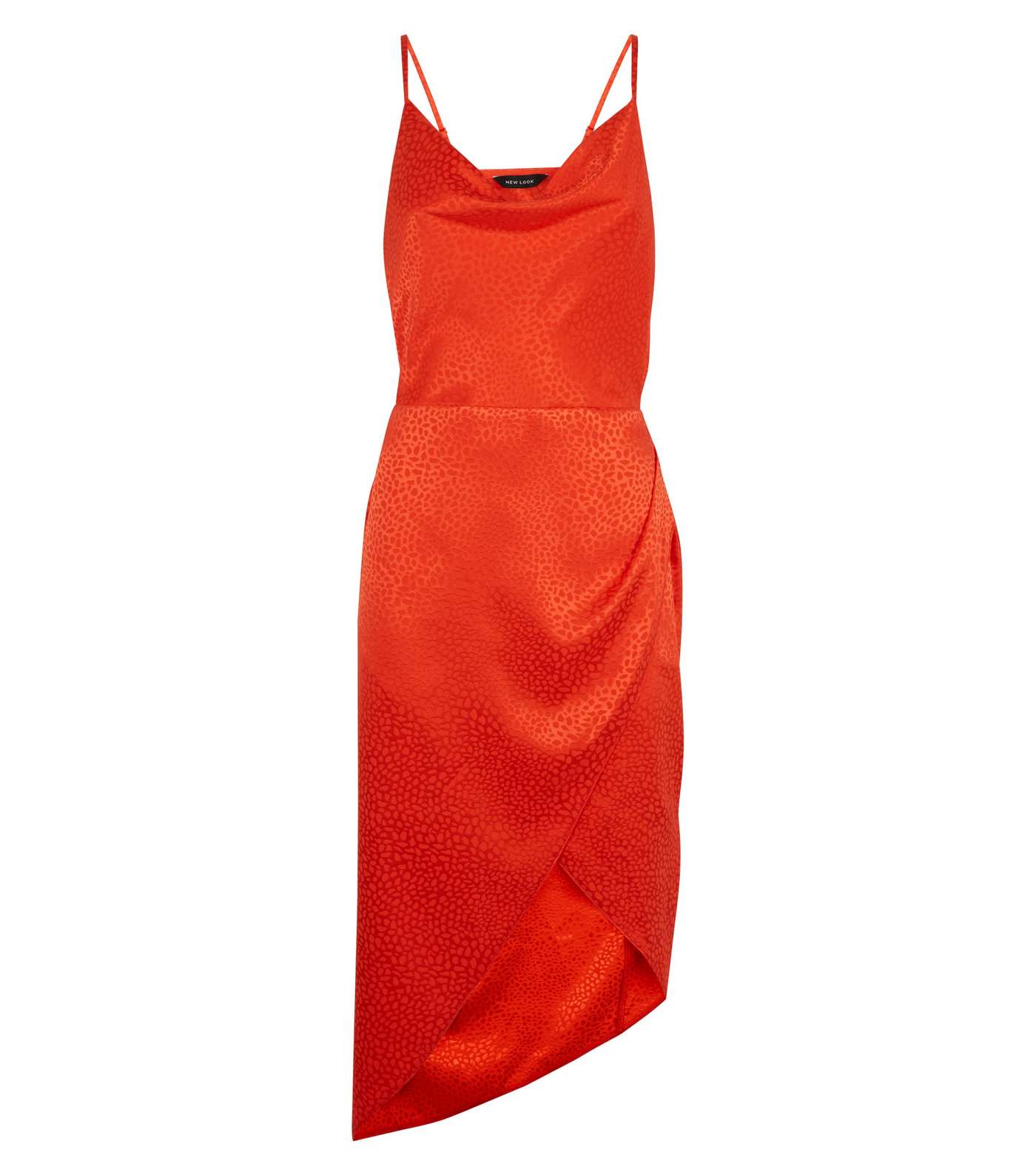 Orange Satin Spot Jacquard Midi Dress Image 4