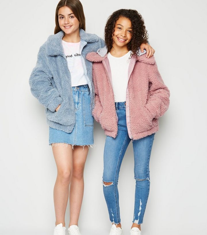Girls Pink Hooded Oversized Teddy Jacket New Look