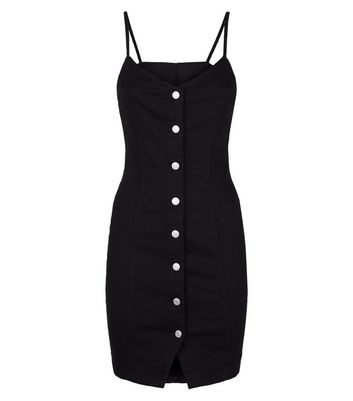 Black Button Up Denim Bodycon Dress New Look