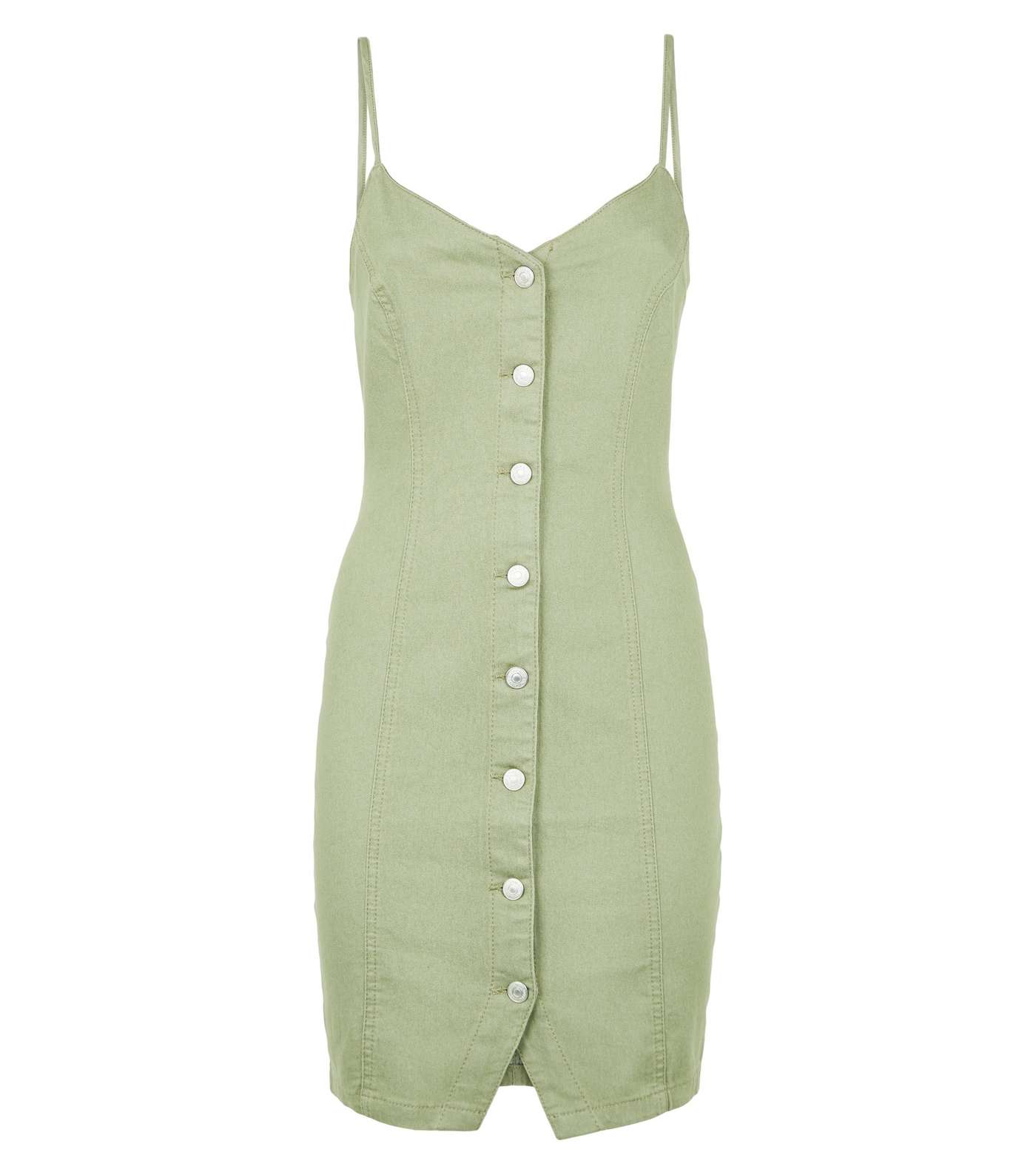 Mint Green Button Up Denim Bodycon Dress Image 4
