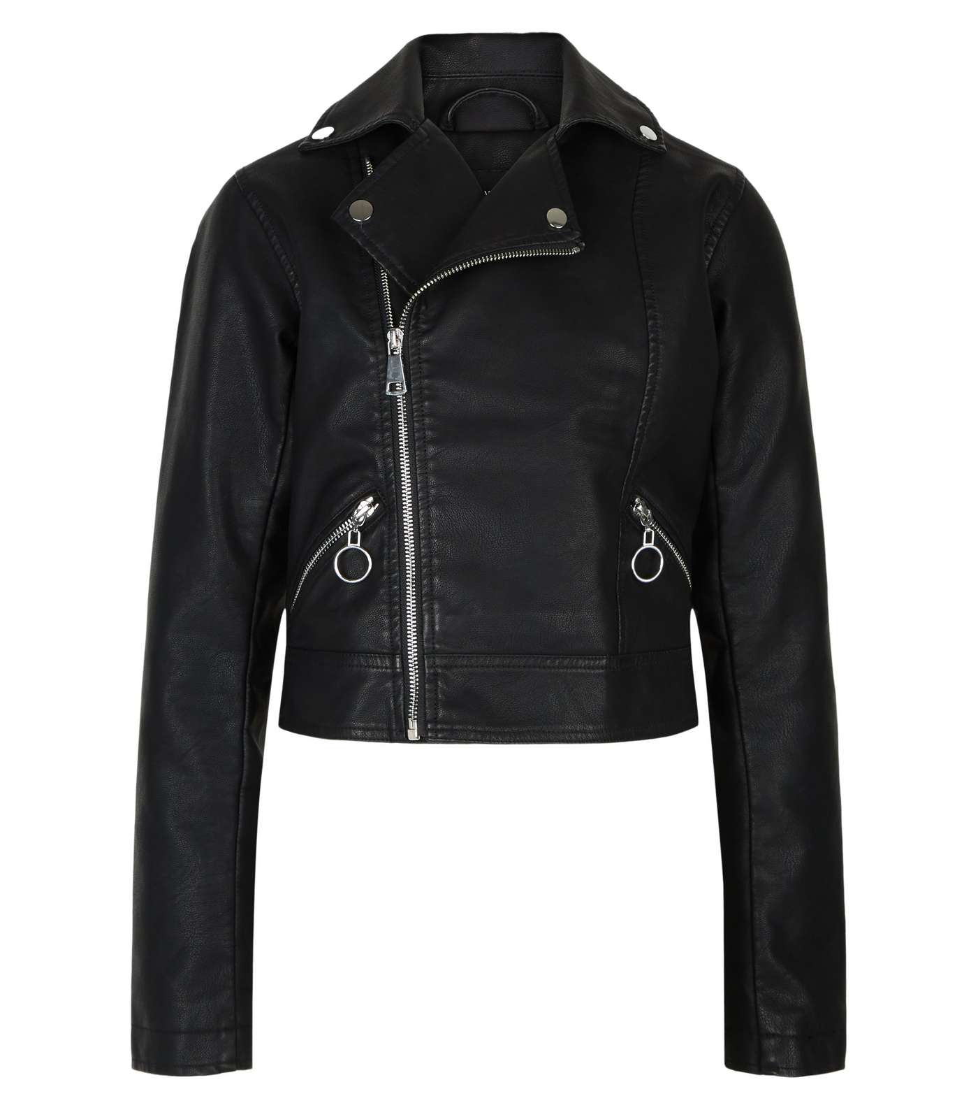 Girls Black Leather-Look Zip Front Jacket  Image 4