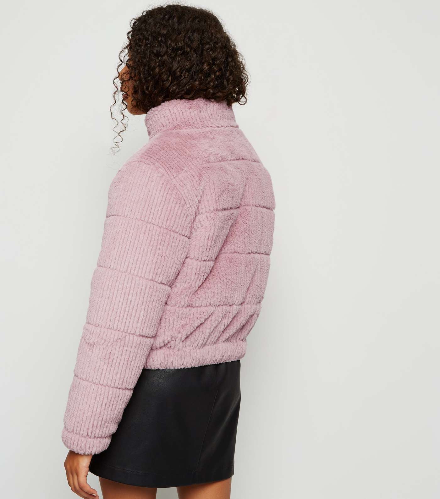 Girls Pink Faux Fur Textured Puffer Jacket Image 5