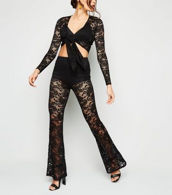 Missguided Peace and Love two-piece organza lace pants in black