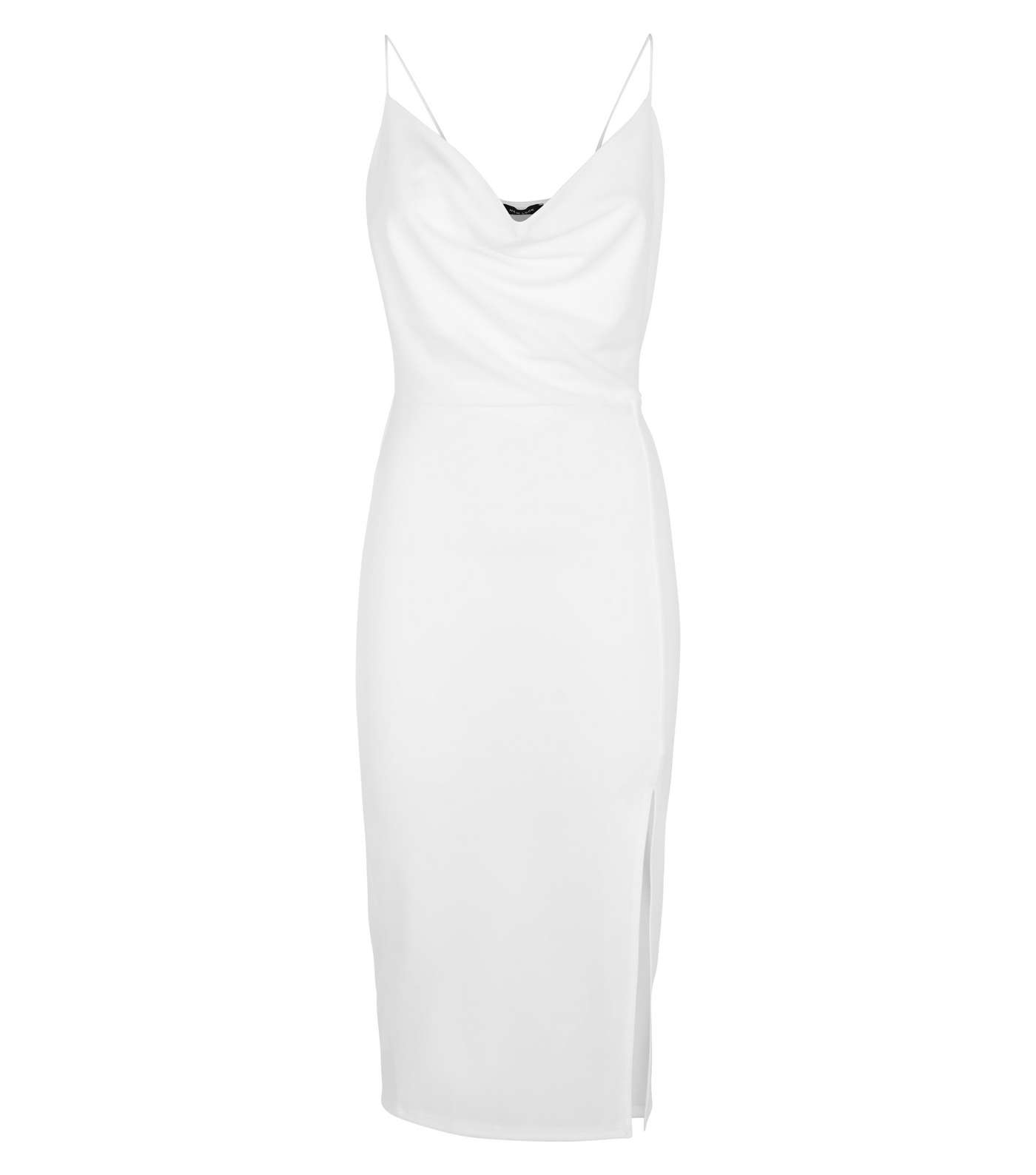 White Cowl Neck Side Split Midi Dress Image 4