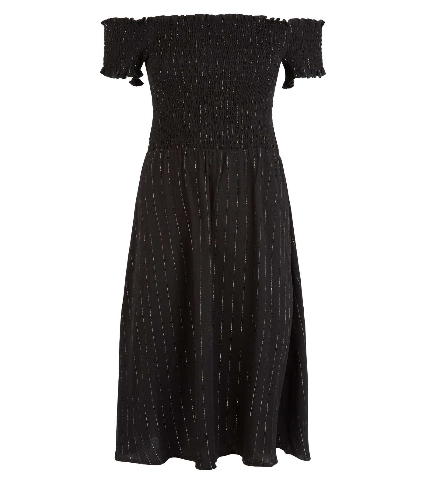 Black Glitter Shirred Bardot Beach Dress Image 4