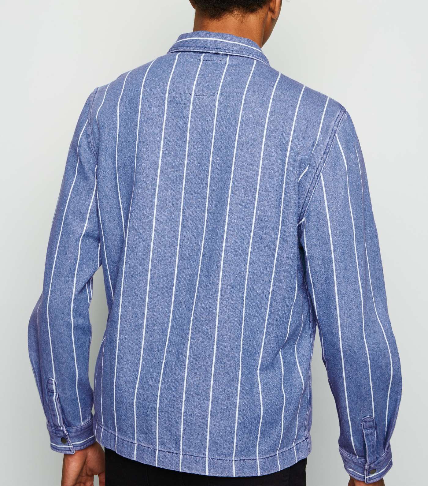 Blue Stripe Denim Long Sleeve Shacket Image 5