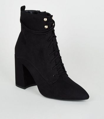 Black Pointed Lace-Up Boots | New Look
