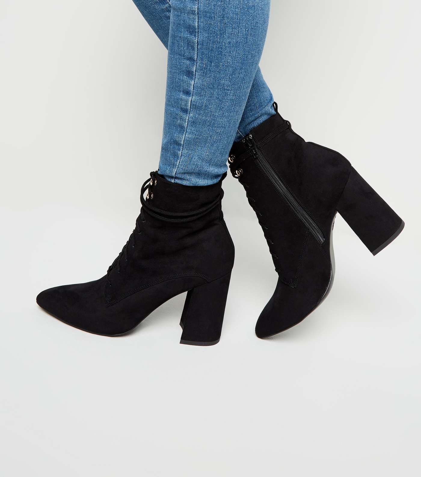 Black Pointed Lace-Up Boots Image 2