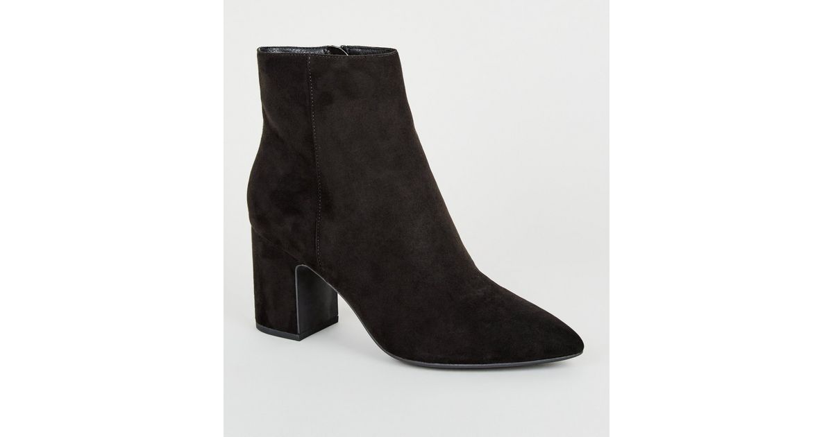 Black Suedette Pointed Block Heel Boots | New Look