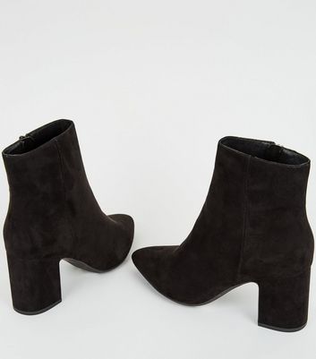Image of Black Suedette Pointed Block Heel Boots New Look Vegan