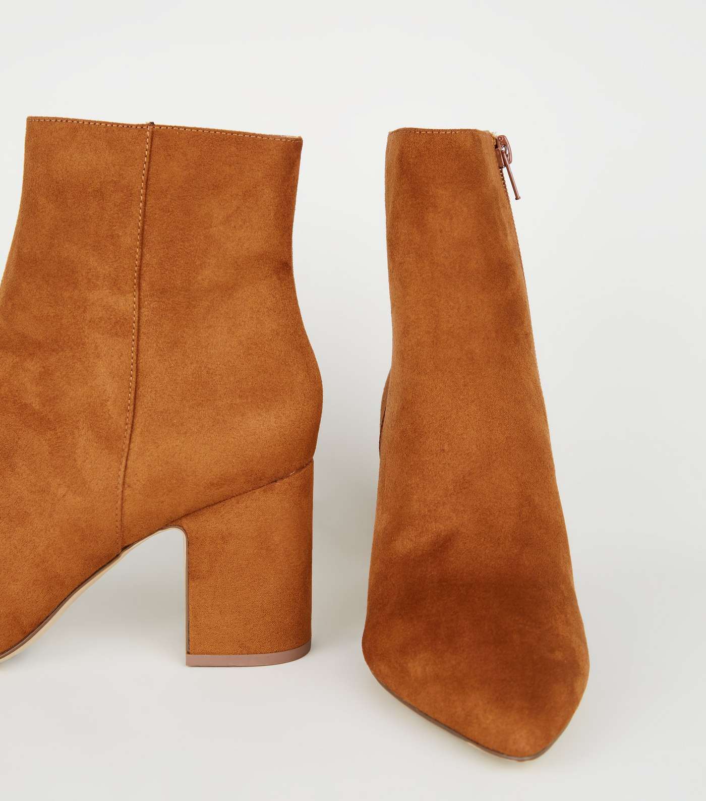 Tan Suedette Pointed Block Heel Boots Image 4