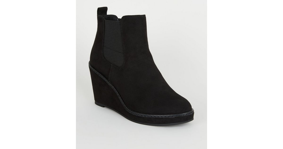 Black Suedette Wedge Chelsea Boots | New Look