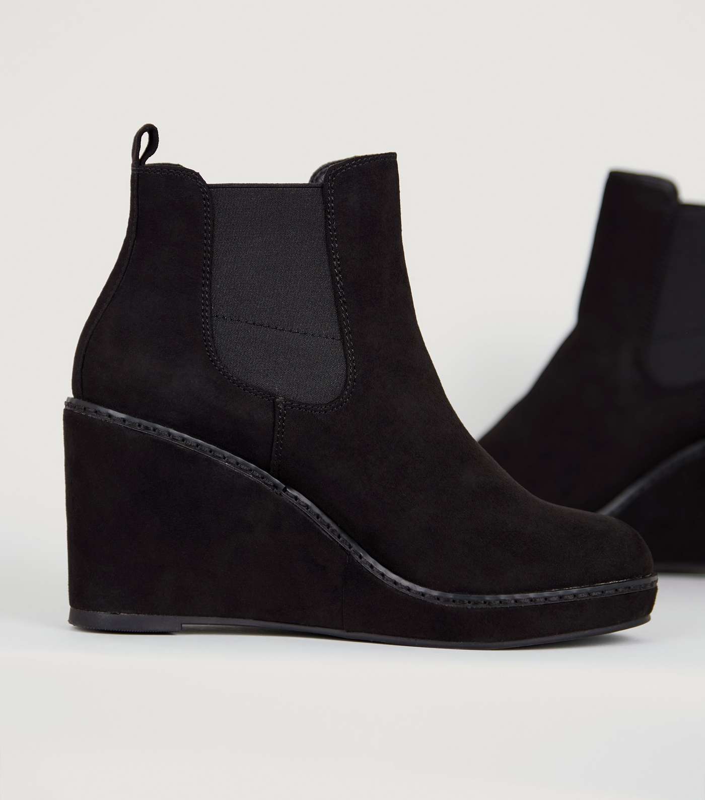 Black Suedette Wedge Chelsea Boots Image 3