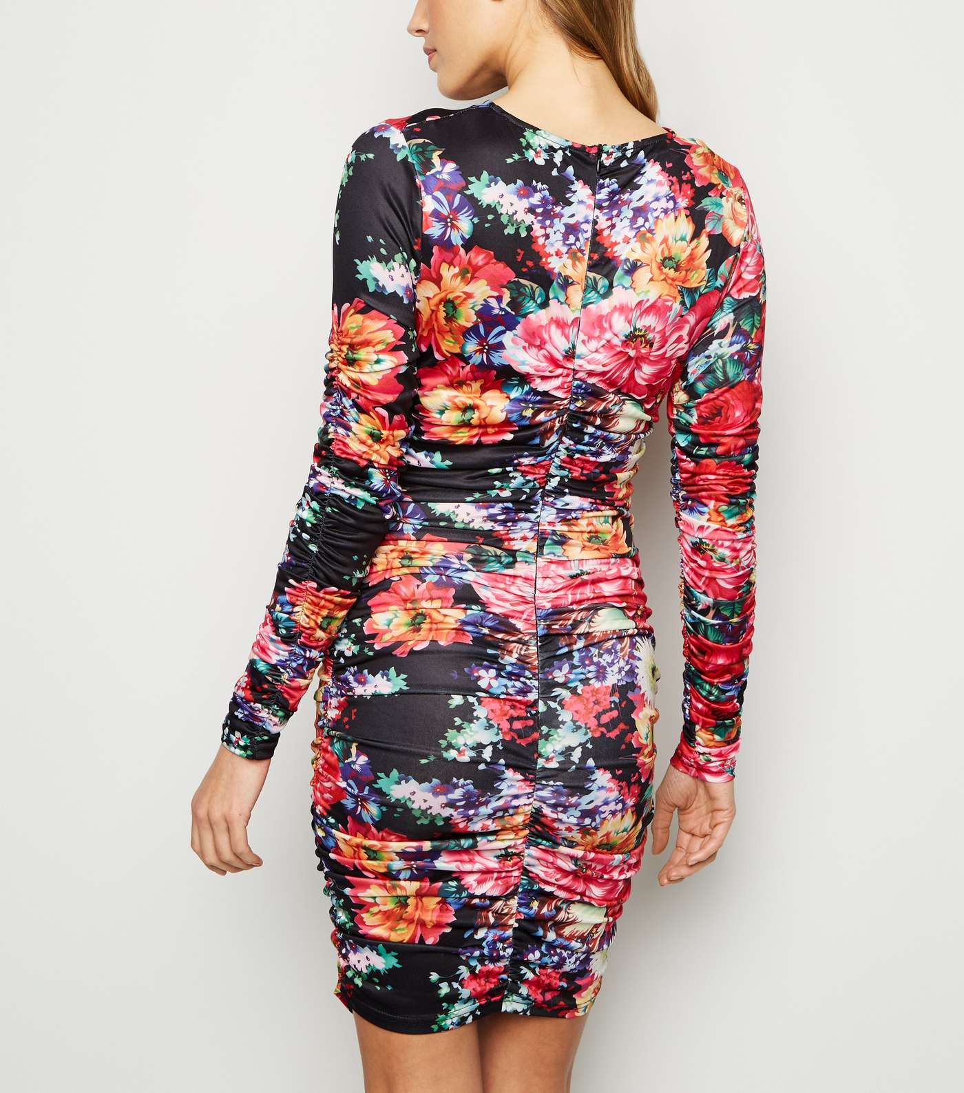 Parisian Pink Floral Ruched Bodycon Dress Image 3