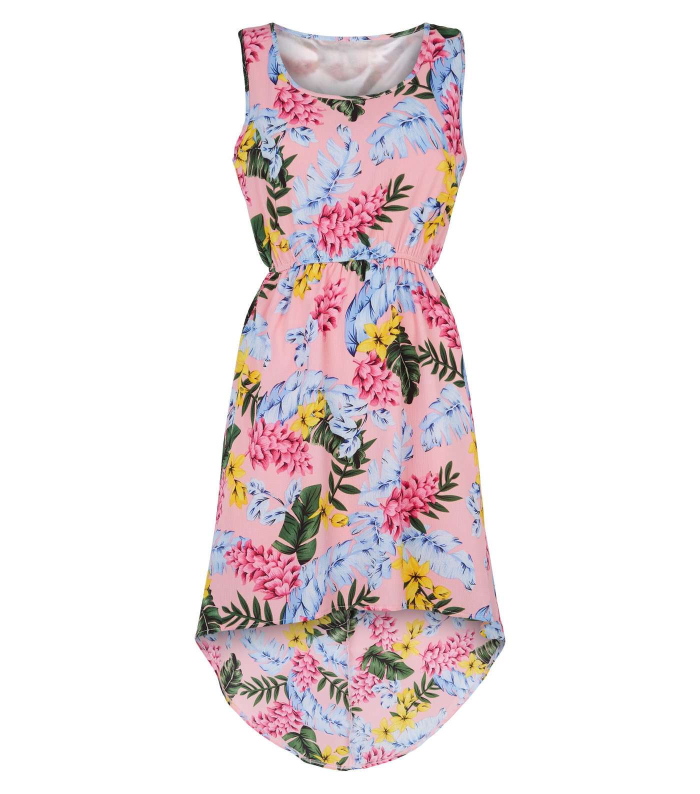 Mela Pink Tropical Print Dip Hem Dress Image 4