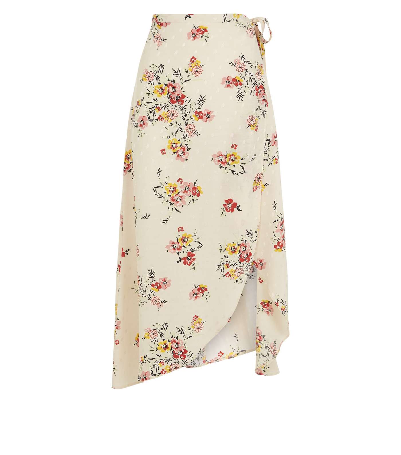 Off White Floral Jacquard Wrap Midi Skirt Image 4