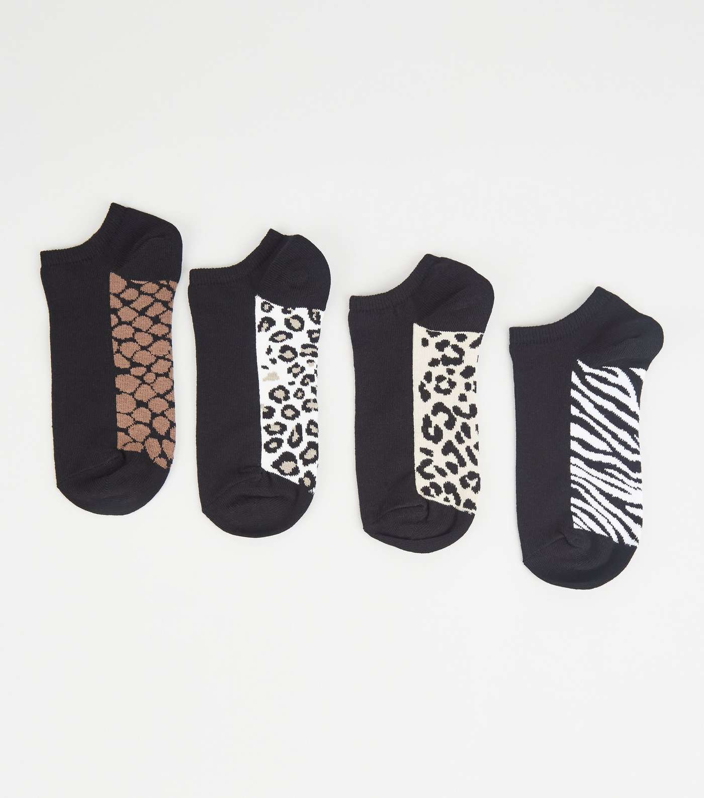 4 Pack Black Animal Print Sole Trainer Socks