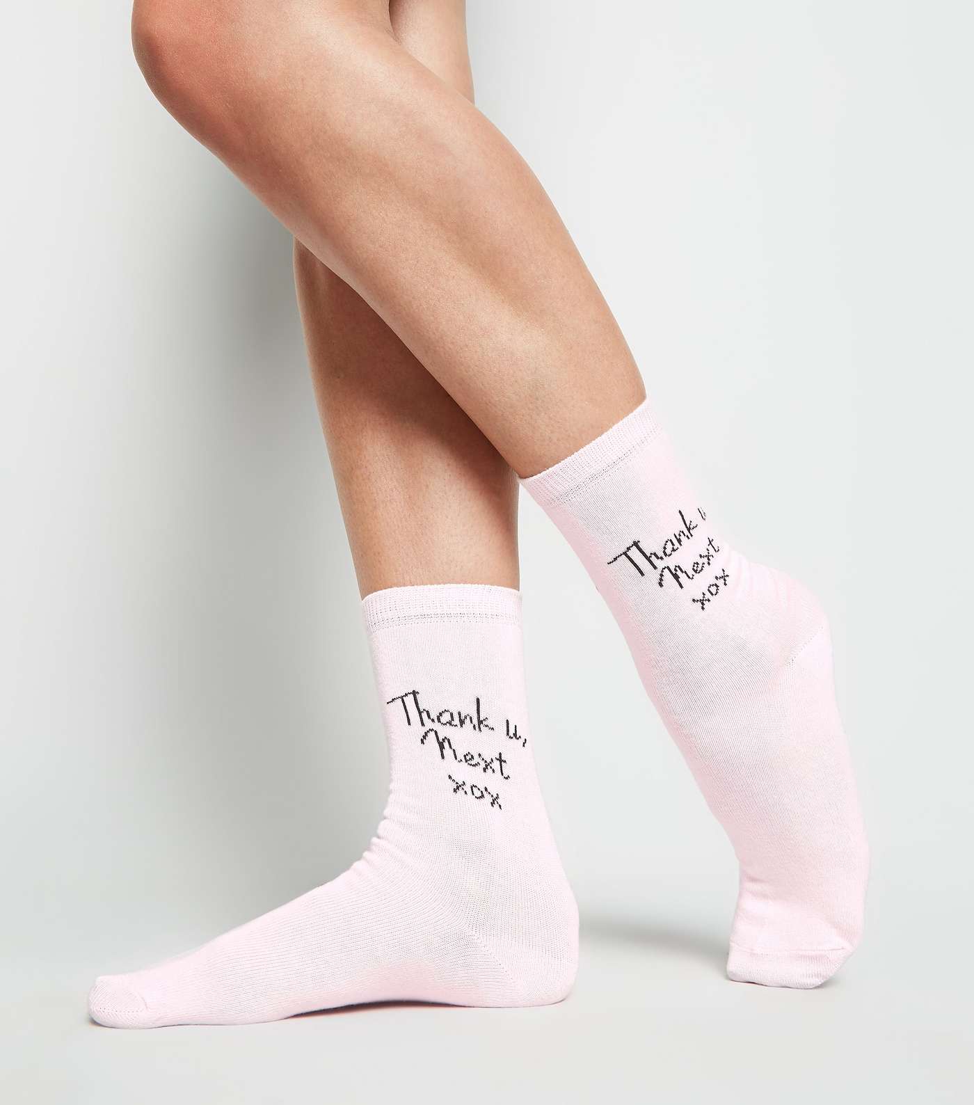 Pink Thank U Next Slogan Socks Image 2