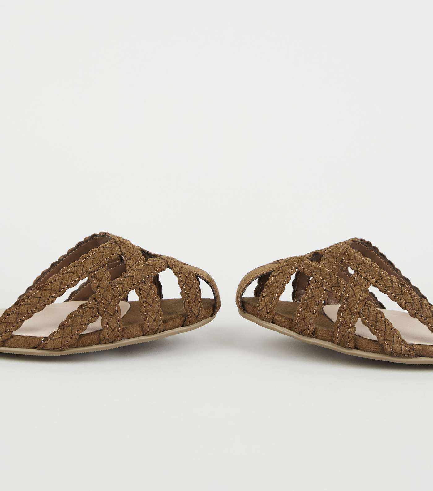 Wide Fit Tan Plait Strappy Caged Sandals Image 4