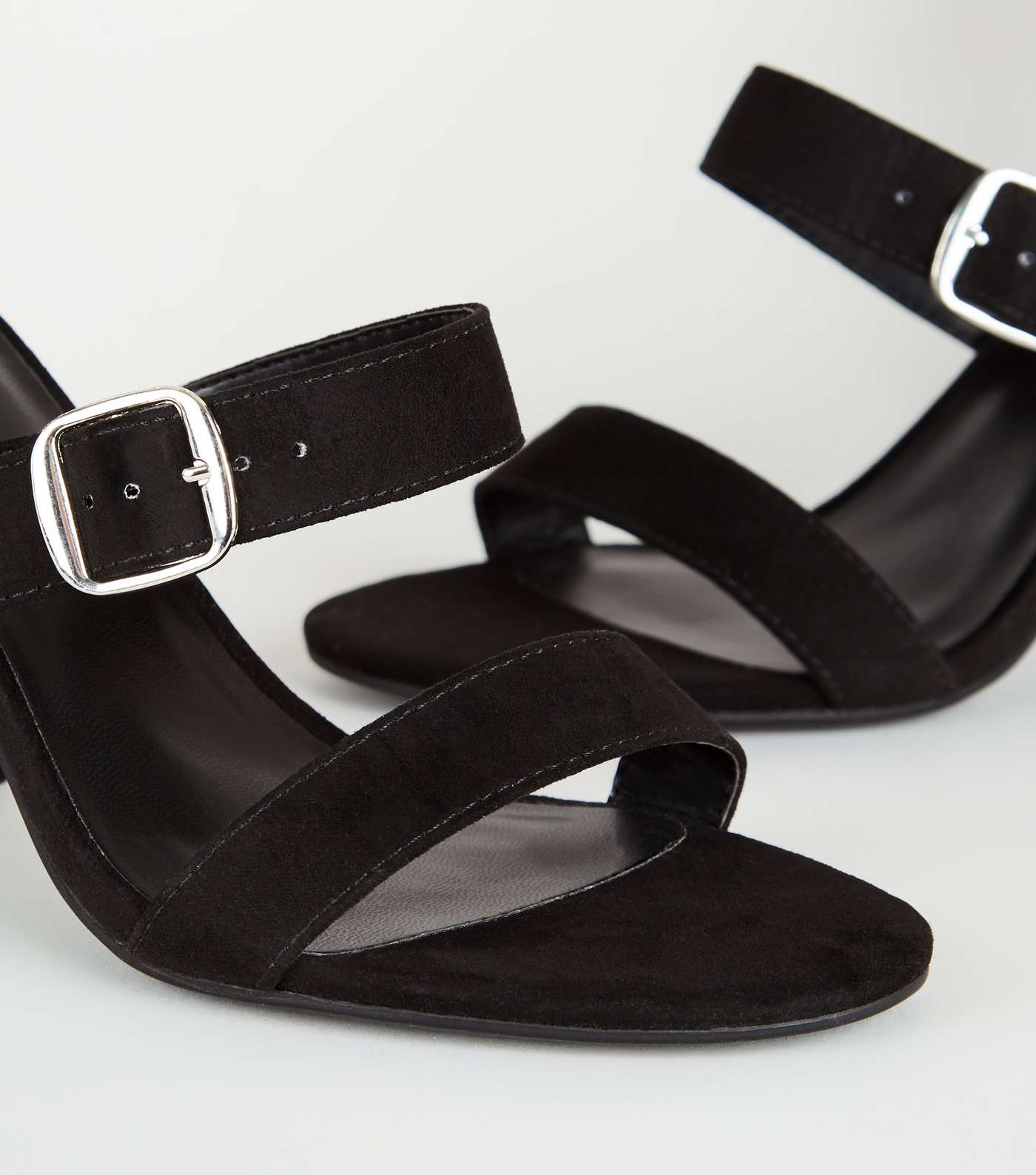Black Suedette Wood Flared Heel Sandals Image 4
