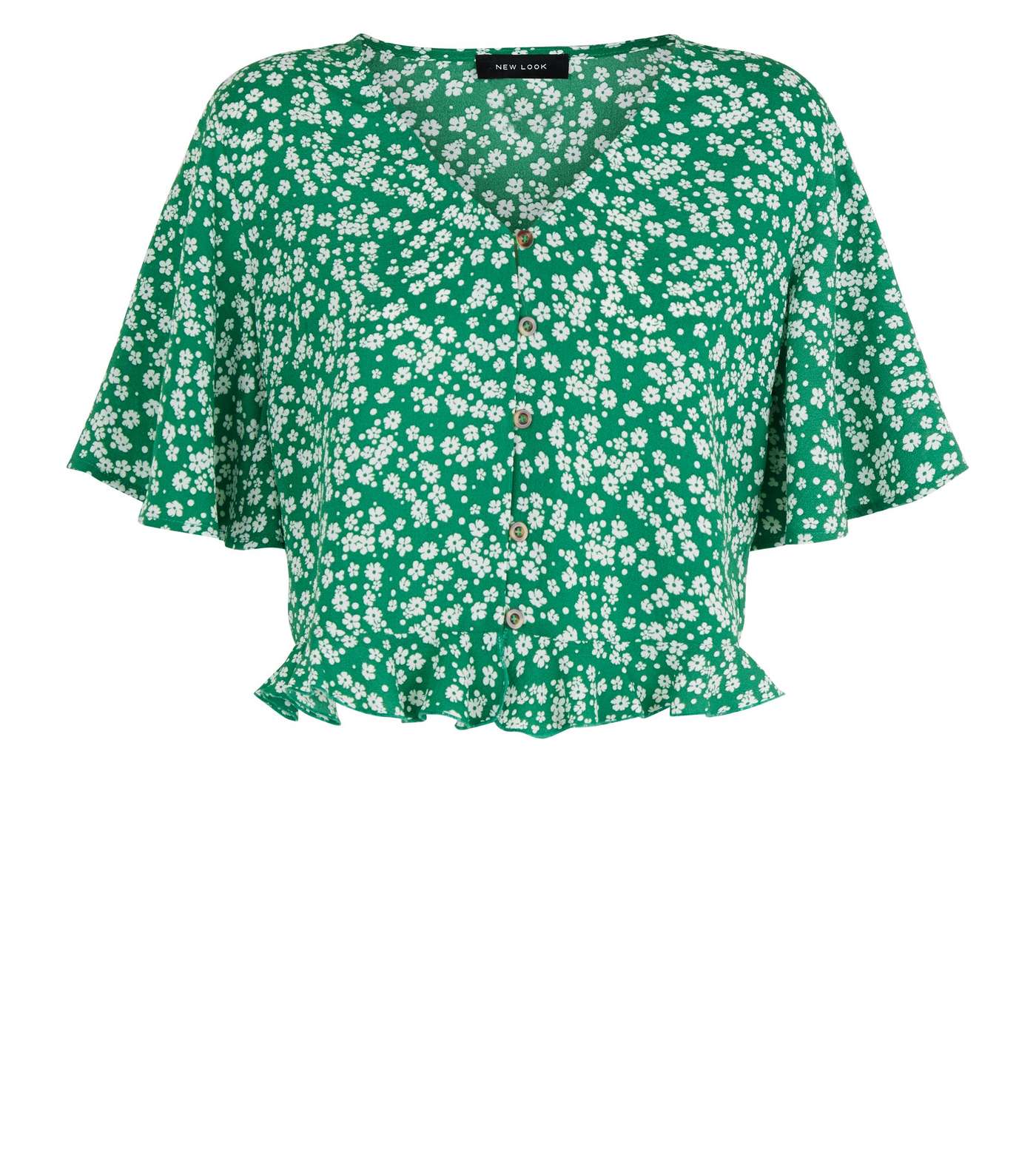 Green Floral Button Up Frill Hem Shirt Image 4