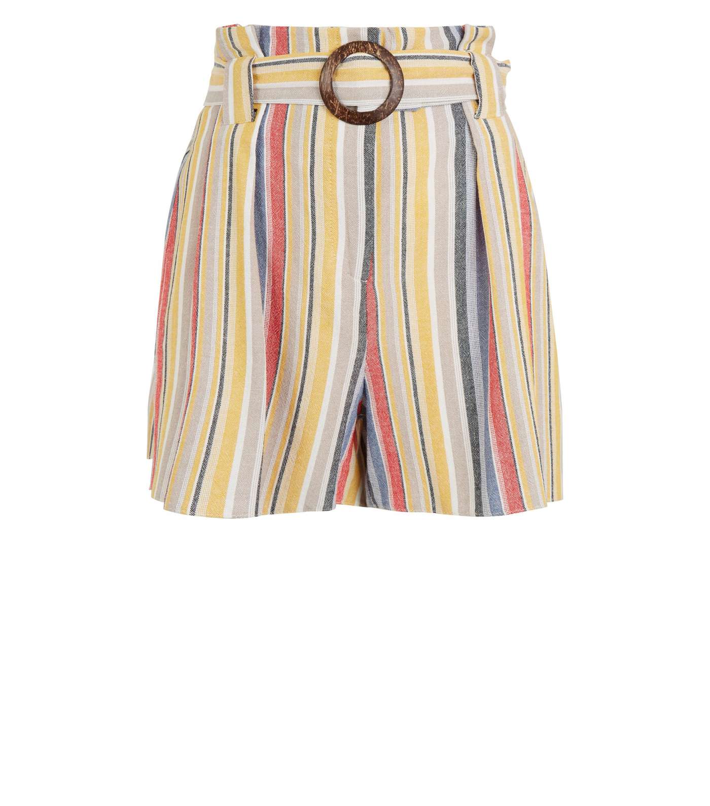 Multicoloured Stripe Linen Look Paperbag Shorts Image 4
