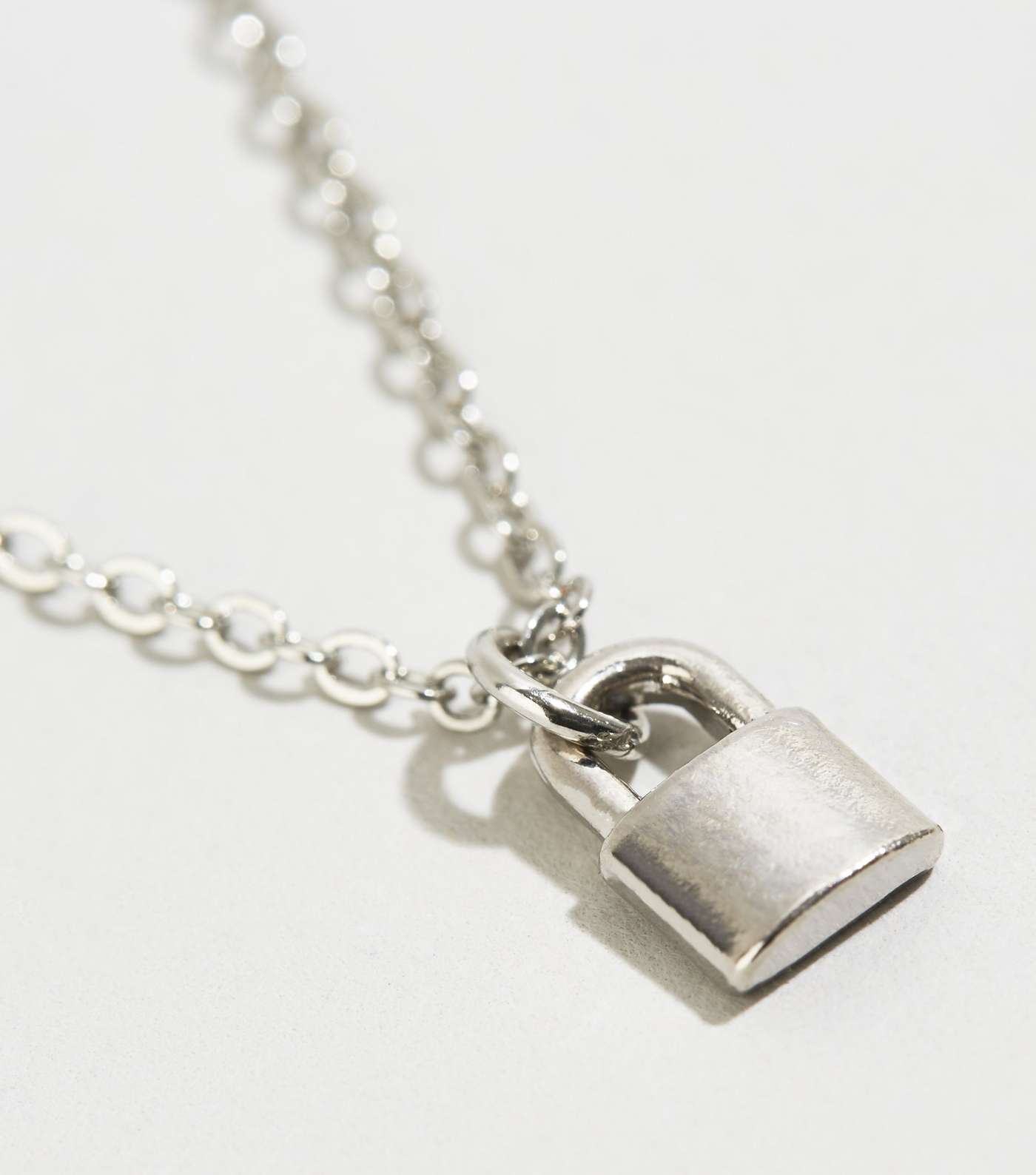 Silver Padlock Pendant Chain Necklace Image 3