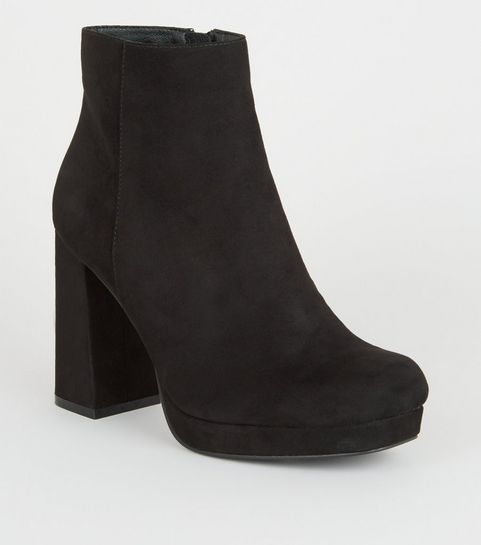 Wide Fit Black Suedette Platform Ankle Boots