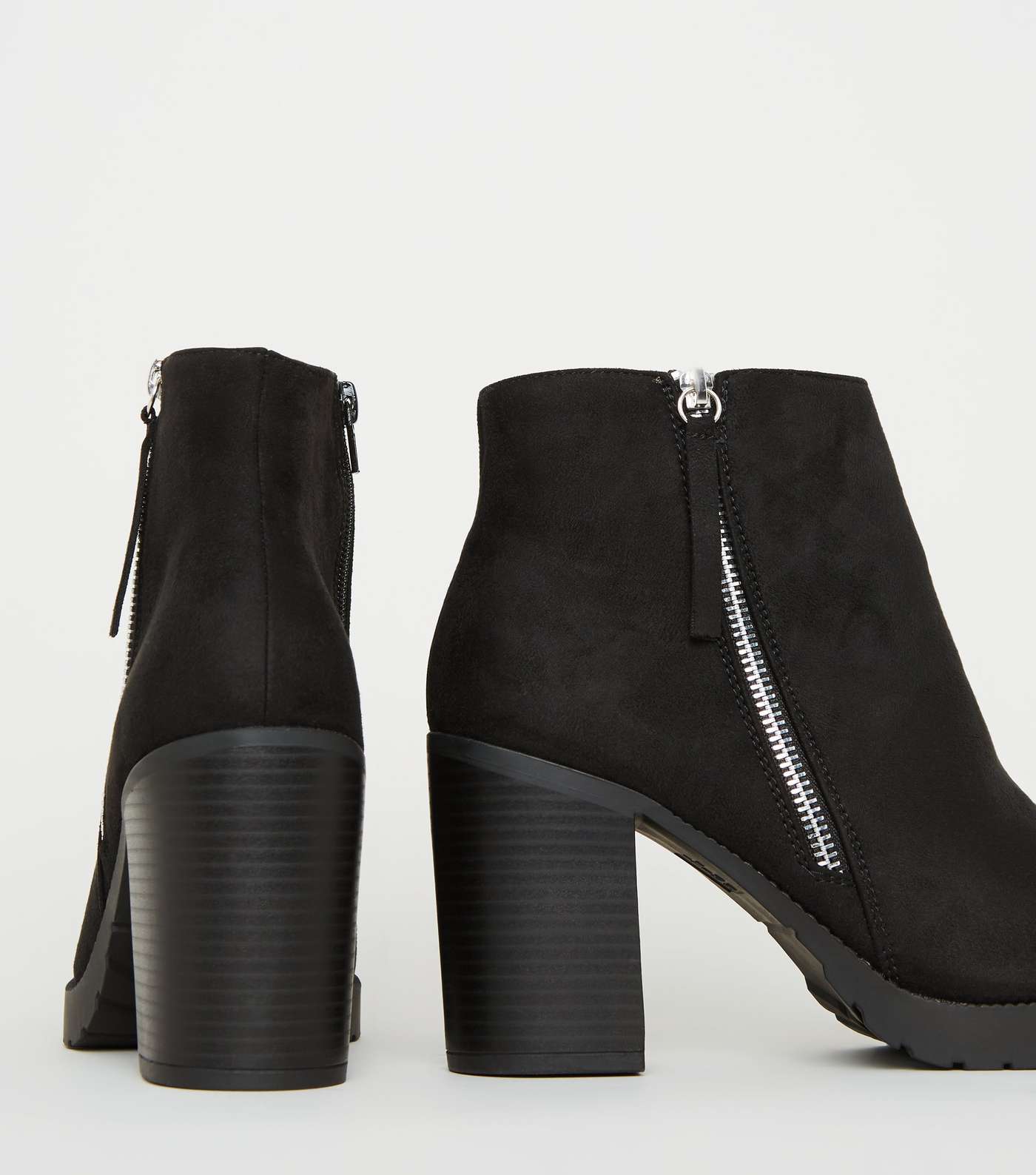 Wide Fit Black Zip Up Chunky Boots  Image 4