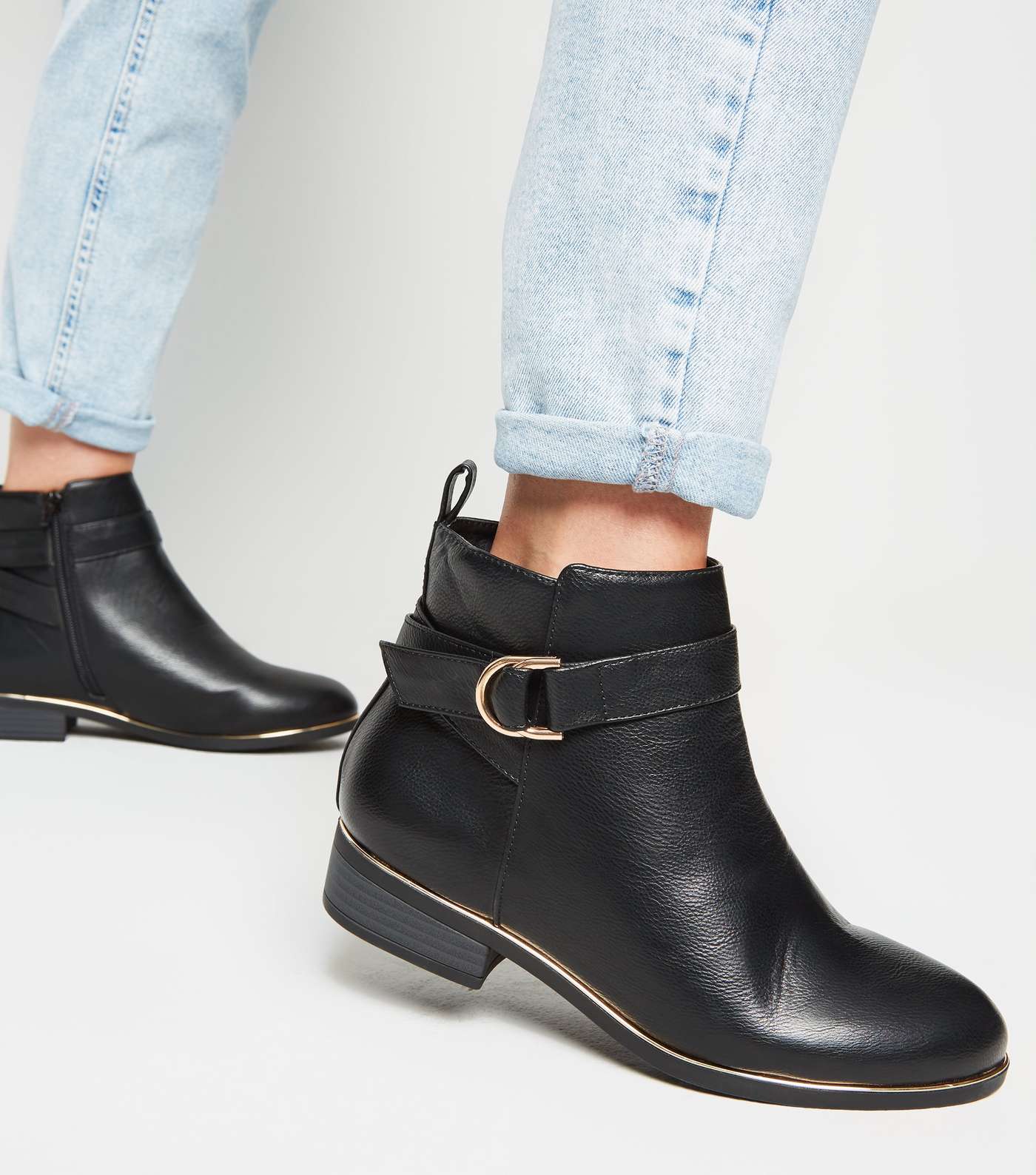 Wide Fit Black Leather-Look Ankle Boots Image 2
