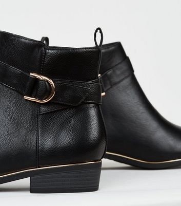 black leather wide fit ankle boots