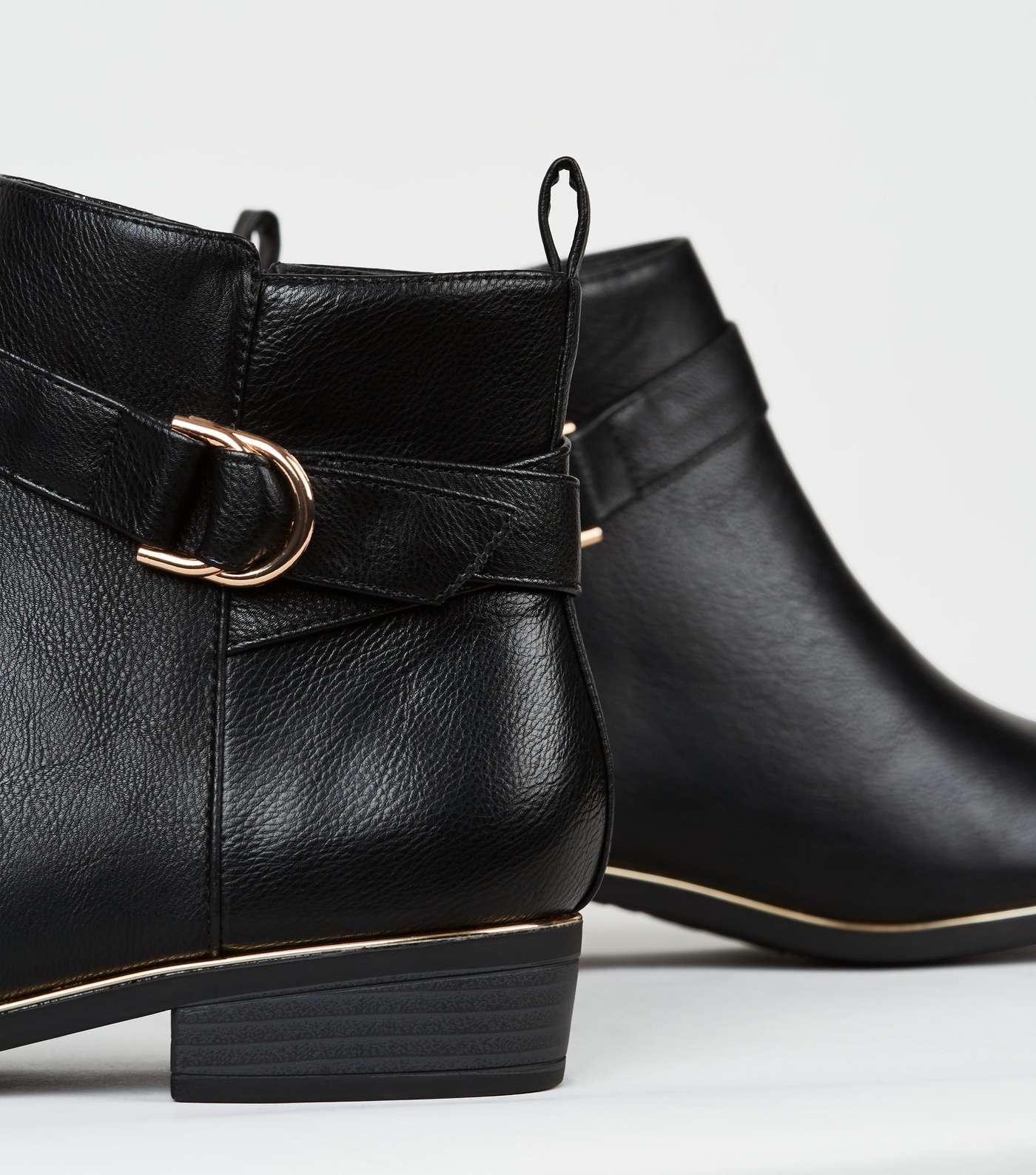 Wide Fit Black Leather-Look Ankle Boots Image 4