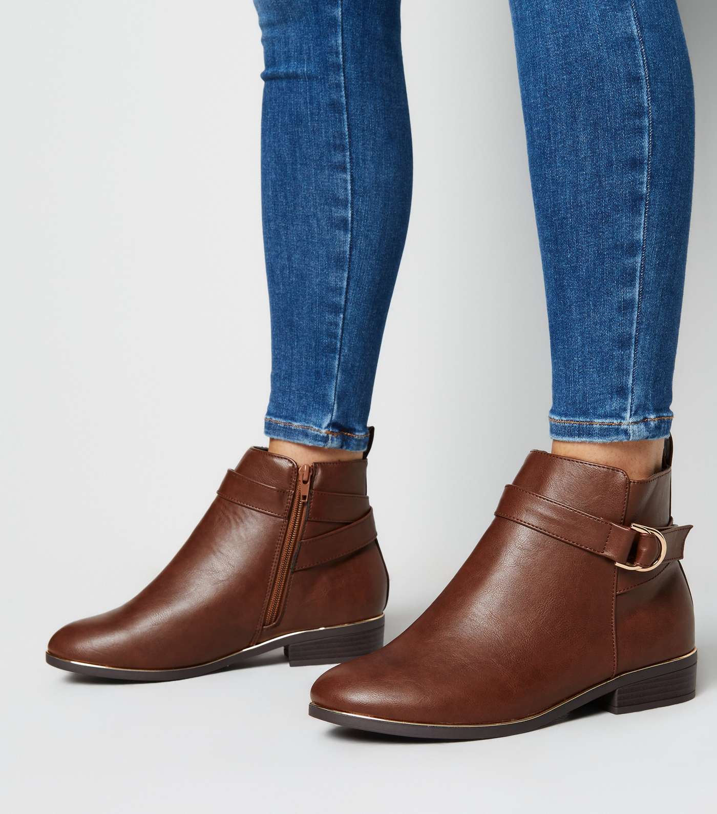 Wide Fit Tan Leather-Look Ankle Boots Image 2