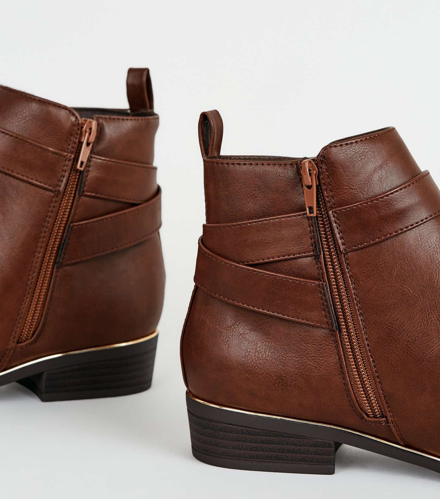Wide Fit Tan Leather-Look Ankle Boots Image 4
