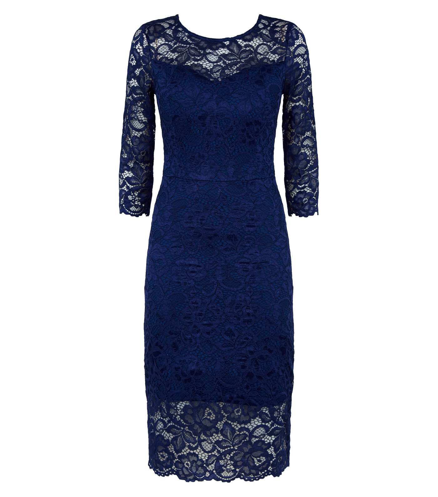 Navy Lace Long Sleeve Bodycon Dress Image 4
