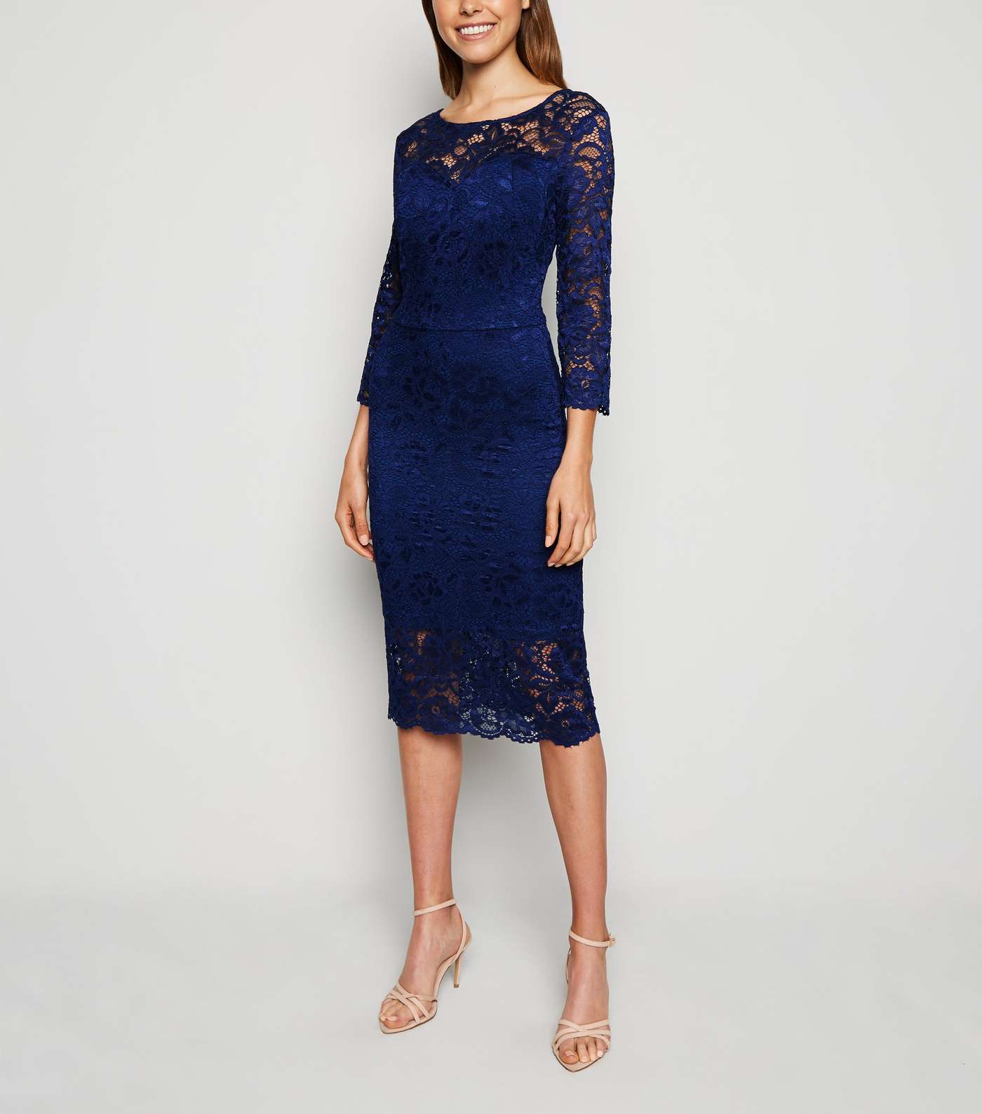Navy Lace Long Sleeve Bodycon Dress Image 2